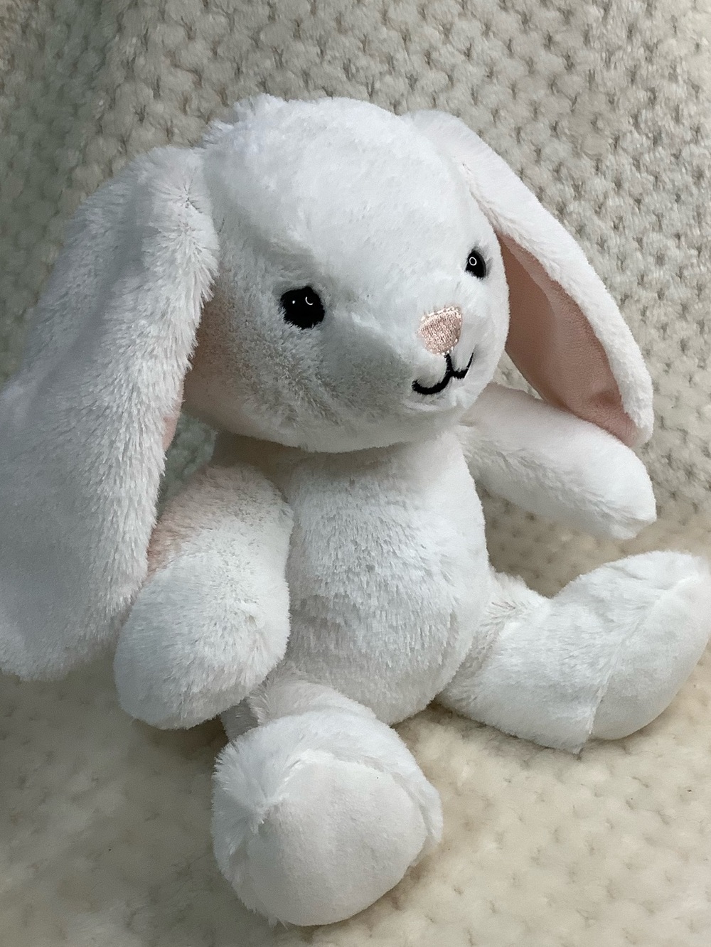 Hallmark Plush White Bunny Soft Stuffed Animal Toy with Pink Ear Accent
